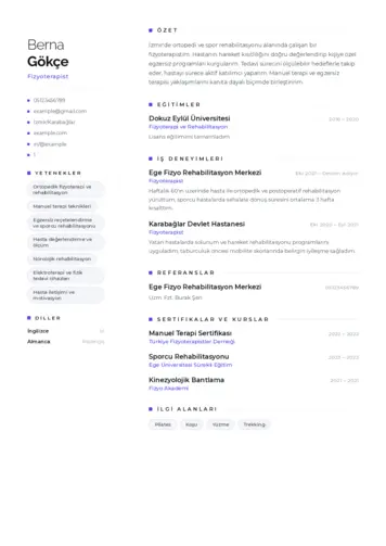 Fizyoterapist Cv Örnekleri cv indir